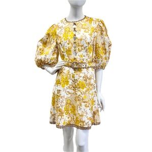 Zimmermann Postcard Mini Yellow Paisley Floral Dress Size 10 L XL 4